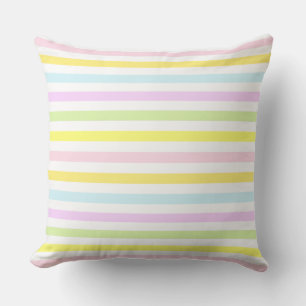 Stripes on Multicolor Pastel Colours on White Throw Pillow