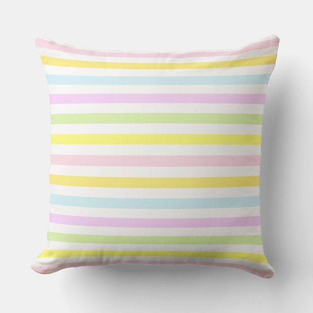 Stripes on Multicolor Pastel Colours on White Throw Pillow (Front)