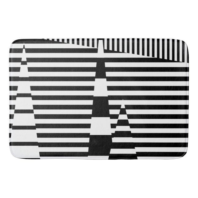 Stripes on Stripes in Black and White Bath Mat (Front)