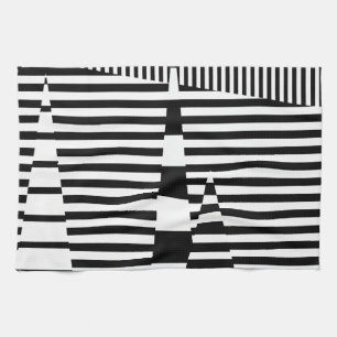 Stripes on Stripes in Black and White Kitchen Towel