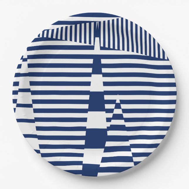 Stripes on Stripes in Blue and White Paper Plate (Front)