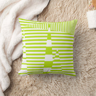 Stripes on Stripes - Lime Green and White Throw Pillow