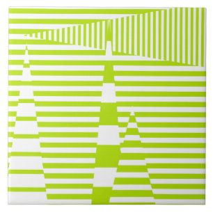 Stripes on Stripes - Lime Green and White  Tile