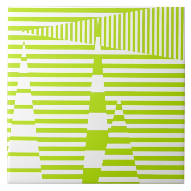 Stripes on Stripes - Lime Green and White  Tile (Front)