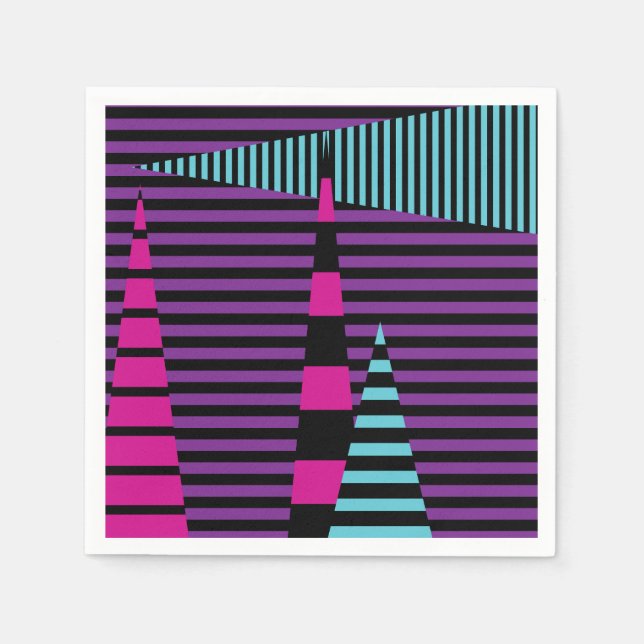 Stripes on Stripes - Pink, Purple, Blue and Black Napkin (Front)
