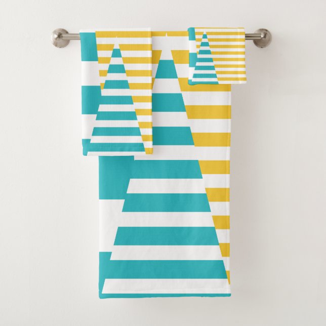 Stripes on Stripes - Turquoise and Yellow  Bath Towel Set (Insitu)