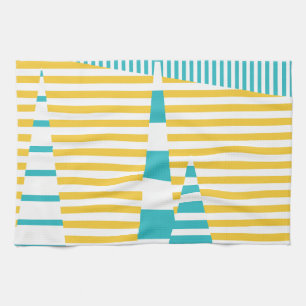 Stripes on Stripes - Turquoise and Yellow  Kitchen Towel
