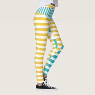 Stripes on Stripes - Turquoise and Yellow  Leggings
