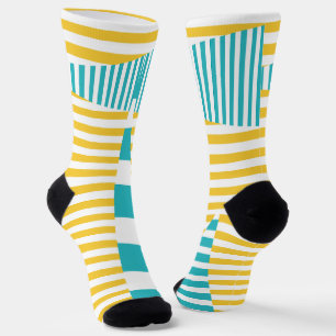 Stripes on Stripes - Turquoise and Yellow  Socks