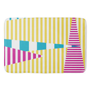 Stripes on Stripes - Turquoise, Yellow and Pink Bath Mat