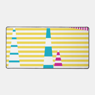 Stripes on Stripes - Turquoise, Yellow and Pink Desk Mat
