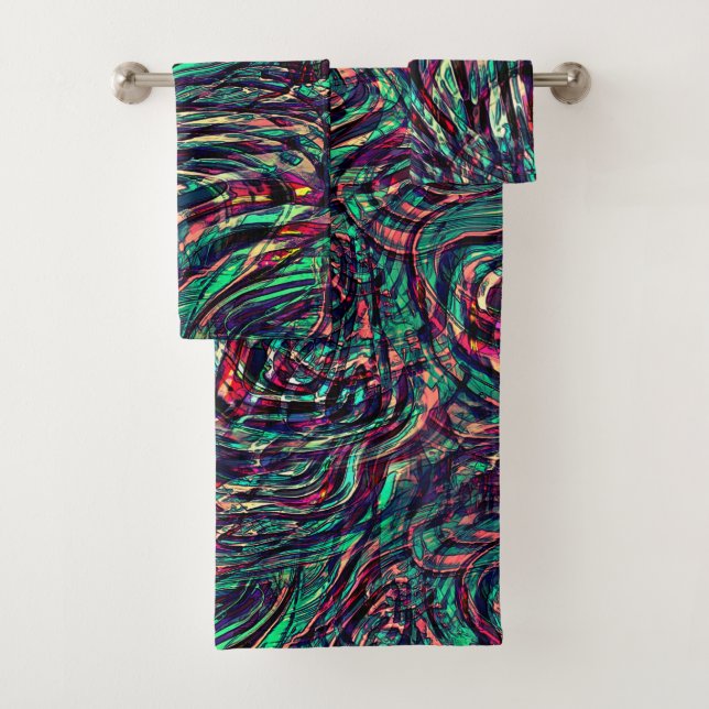 Stripes or loops twisted failingly passing through bath towel set (Insitu)