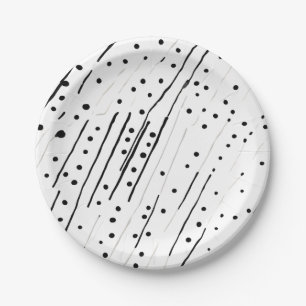 Stripes or polka dots black, white, grey pattern paper plate