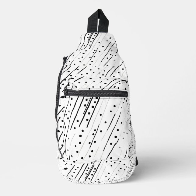 Stripes or polka dots black, white, grey pattern  sling bag (Front)