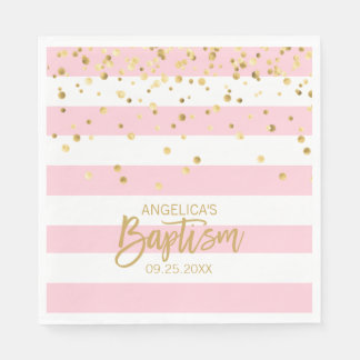 Stripes Pastel PINK Gold GIRL BAPTISM Luncheon Napkin
