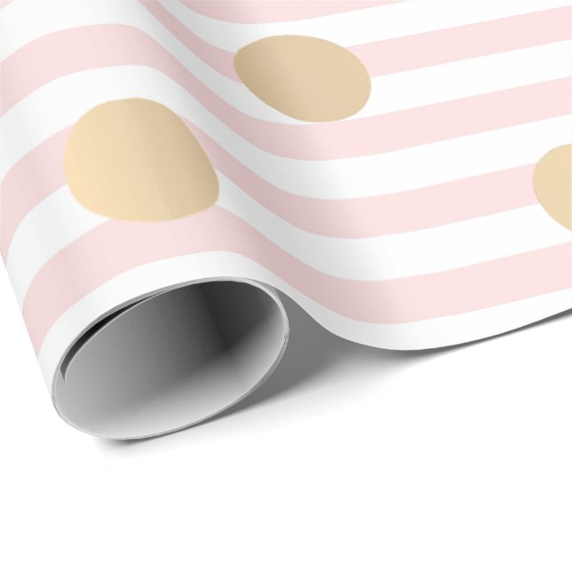 Stripes Pastel Pink Rose White Lines Polka Dots Wrapping Paper (Roll Corner)
