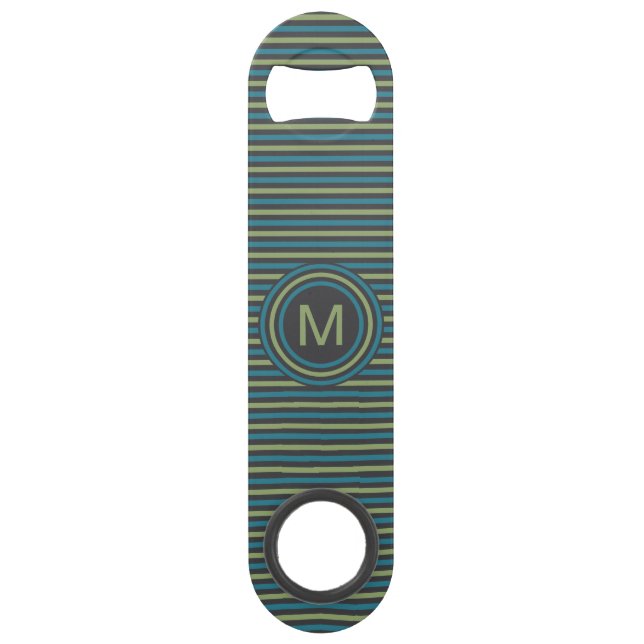 Stripes Pattern Custom Monogram bottle opener Bar Key (Front)