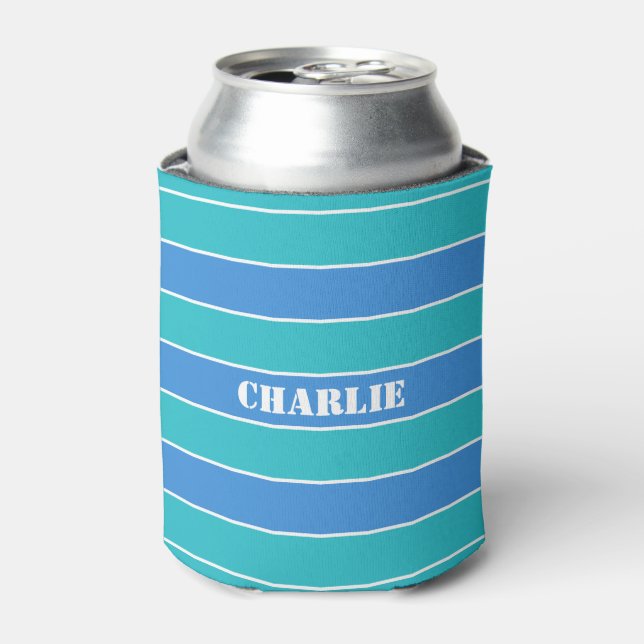 Stripes Pattern custom monogram drink coolers (Can Front)