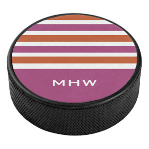 Stripes Pattern custom monogram hockey puck