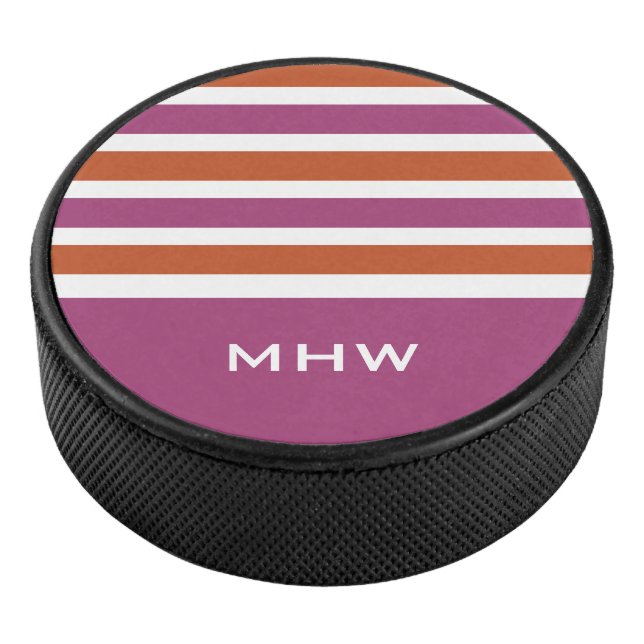 Stripes Pattern custom monogram hockey puck (3/4)