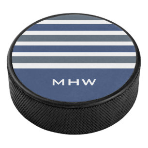 Stripes Pattern custom monogram hockey puck