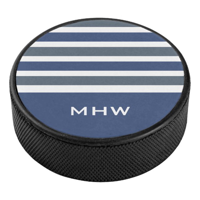 Stripes Pattern custom monogram hockey puck (3/4)