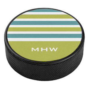 Stripes Pattern custom monogram hockey puck