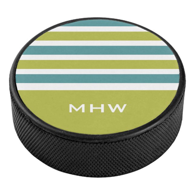 Stripes Pattern custom monogram hockey puck (3/4)