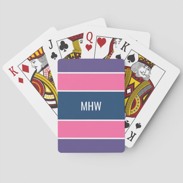 Stripes Pattern custom monogram playing cards (Back)