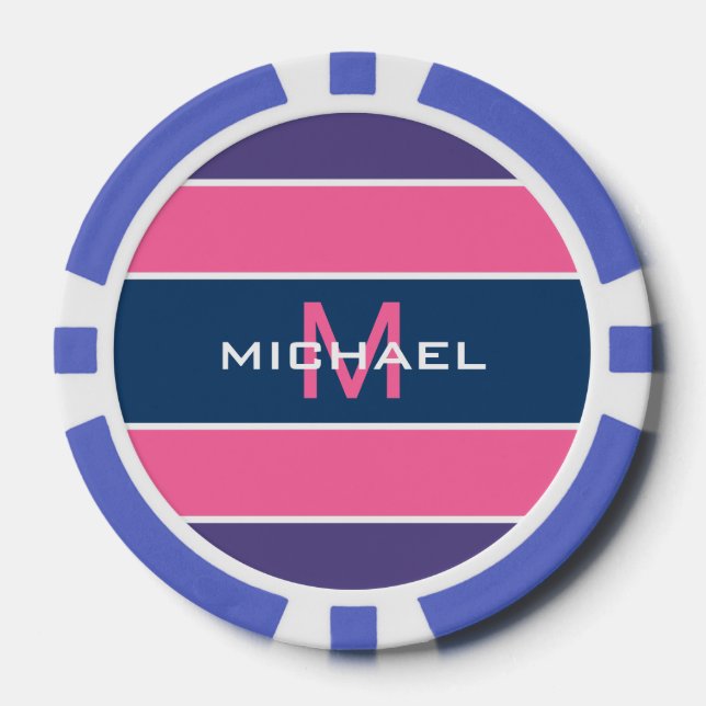 Stripes Pattern custom monogram poker chips (Front)