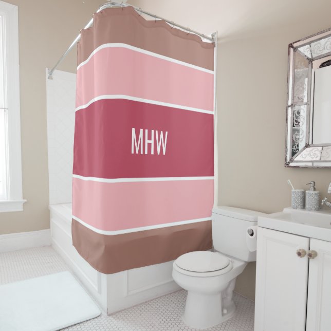 Stripes Pattern custom monogram shower curtain (In Situ)