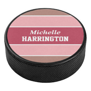 Stripes Pattern custom name hockey puck