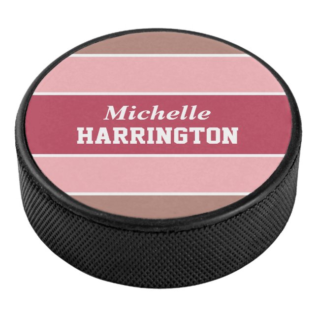Stripes Pattern custom name hockey puck (3/4)