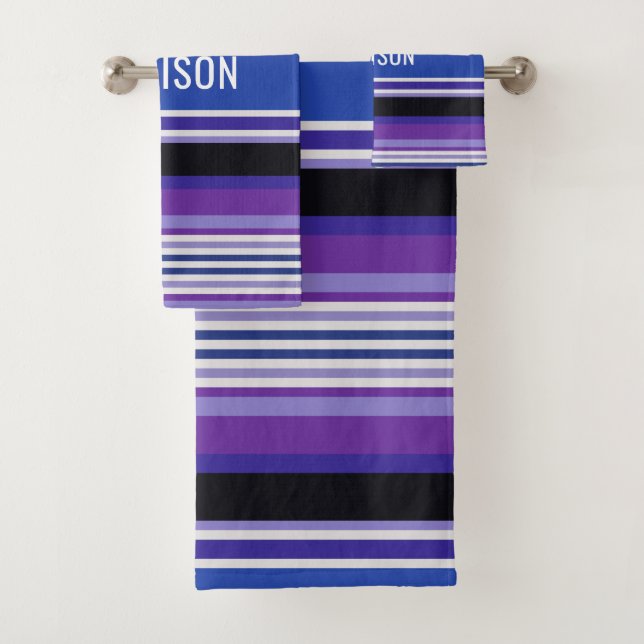 Stripes pattern custom name towel set (Insitu)