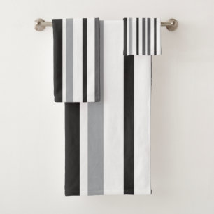 Stripes Pattern Grey White Black Bath Towel Set