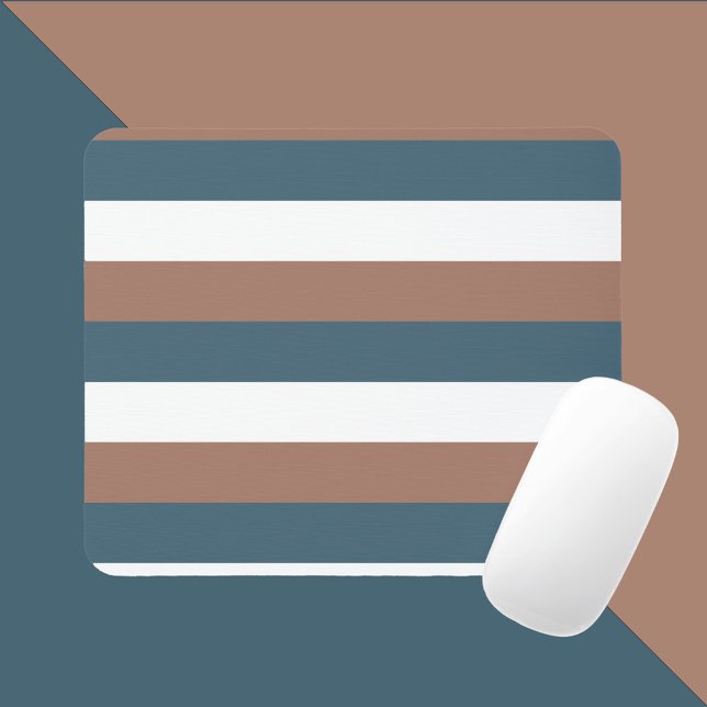 Stripes Pattern Mocha Brown Teal White Mouse Pad (A mousepad with mocha brown, teal and white stripes)