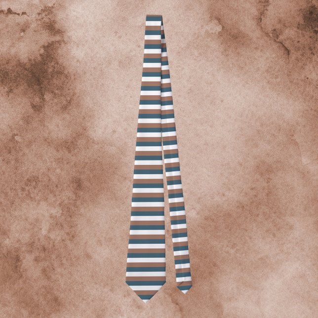 Stripes Pattern Mocha Brown Teal White Tie (A tie with mocha brown, teal and white stripes)