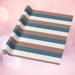 Stripes Pattern Mocha Brown Teal White Wrapping Paper