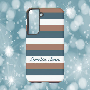 Stripes Pattern Personalize Brown Teal White Samsung Galaxy Case