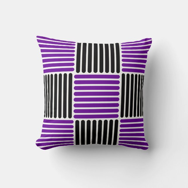 Stripes Pattern Pillow in Purple and Black colours (Front)