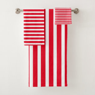 Stripes Pattern Red White Christmas Holiday Cool Bath Towel Set