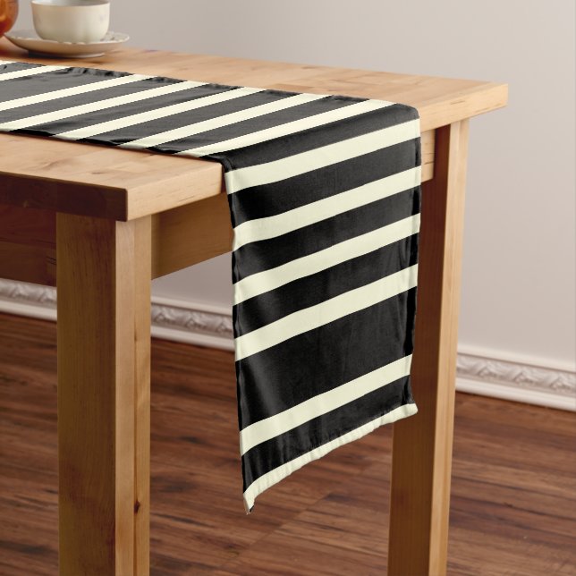 Stripes pattern two tone black cream short table runner (In Situ)