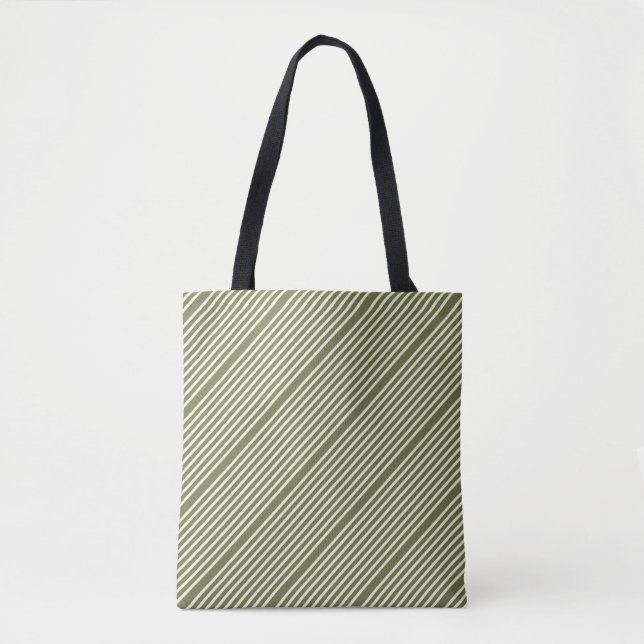 Stripes pattern two tone moss green cream tote bag (Front)
