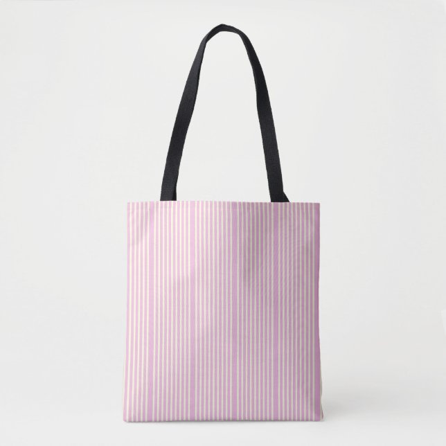 Stripes pattern two tone pink cream tote bag (Front)