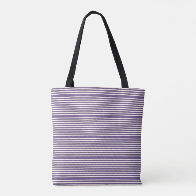 Stripes pattern two tone purple cream tote bag (Back)