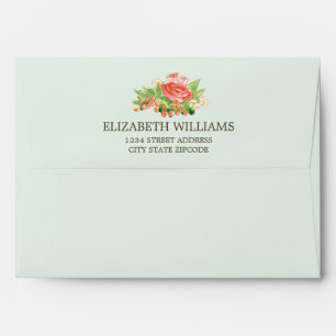 Stripes Pattern  Watercolor Flowers Wedding  Envelope