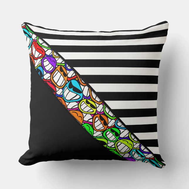 Stripes Pattern wide black + cool Throw Pillow (Front)