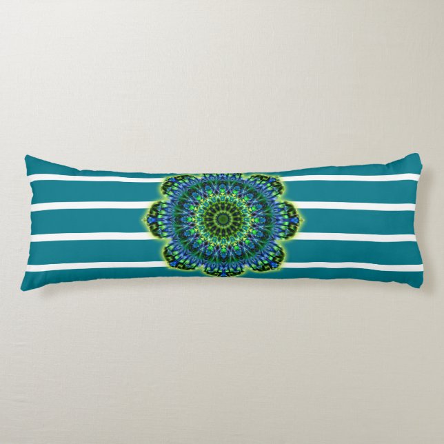 Stripes Pattern wride petrol & Mandala + backg. Body Pillow (Front)