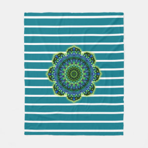 Stripes Pattern wride petrol & Mandala + backg. Fleece Blanket