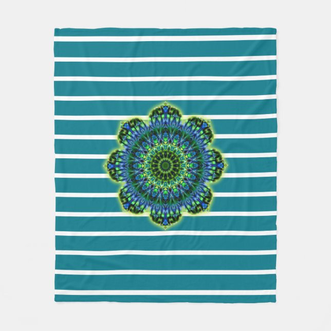 Stripes Pattern wride petrol & Mandala + backg. Fleece Blanket (Front)